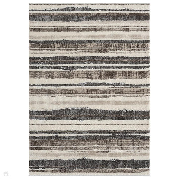 Eleanor Linear ELN02 Modern Abstract Stripe Distressed Soft-Touch High-Density Carved 3D Embossed Hi-Lo Textured Polyblend Ivory/Warm Mocha Brown/Taupe/Charcoal/Beige Rug-Desire Rugs-Rug Love - The Most Loved Rug Store